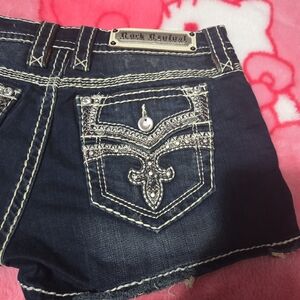 Rock Revival Denim Shorts with Embellished Pockets